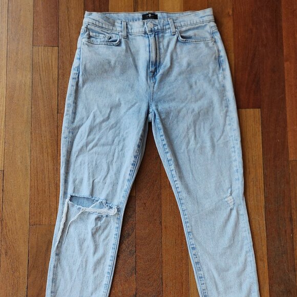 7 For All Mankind Light Wash "The High Wash Skinny" Jeans Size 30 - Picture 3 of 16